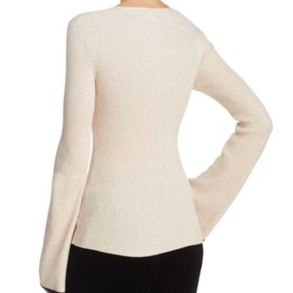 French Connection Virgie White Ribbed Bell Sleeve Sweater, Medium - Picture 2 of 7